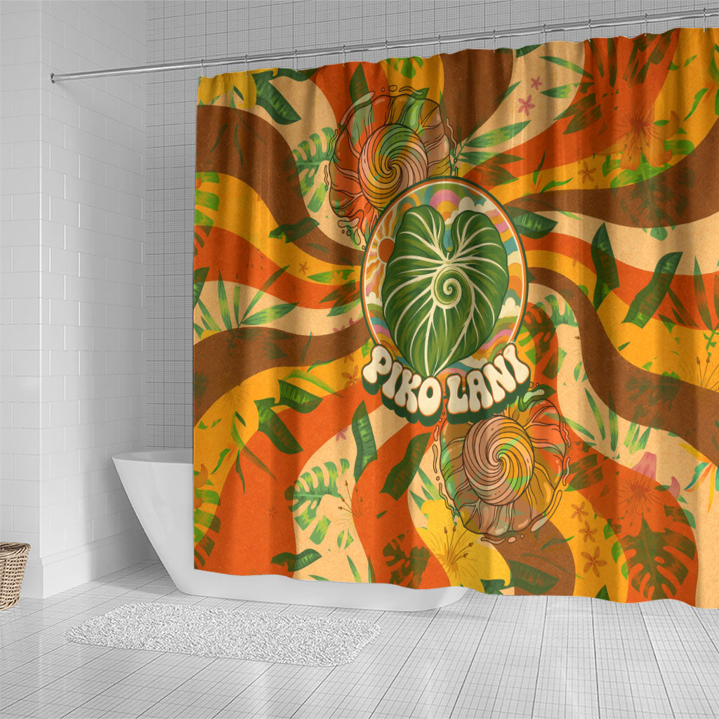 Hawaiian Piko Lani Cultivate I Ka Piko Aloha Shower Curtain Retro Psychedelic Taro Leaf - Hibiscus Flowers