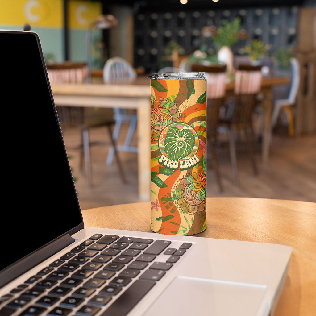 Hawaiian Piko Lani Cultivate I Ka Piko Aloha Skinny Tumbler Retro Psychedelic Taro Leaf - Hibiscus Flowers