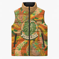Hawaiian Piko Lani Cultivate I Ka Piko Aloha Sleeveless Puffer Jacket Retro Psychedelic Taro Leaf - Hibiscus Flowers