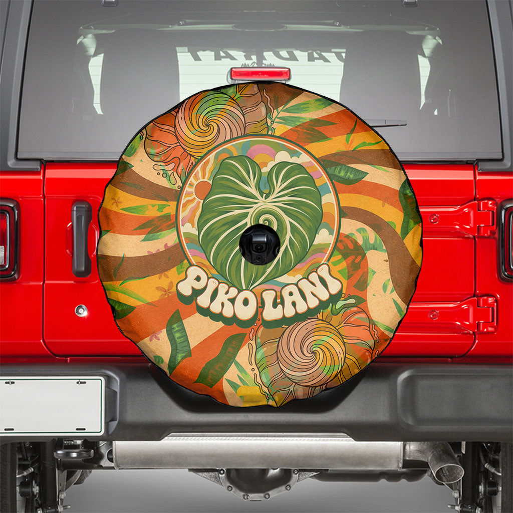 Hawaiian Piko Lani Cultivate I Ka Piko Aloha Spare Tire Cover Retro Psychedelic Taro Leaf - Hibiscus Flowers