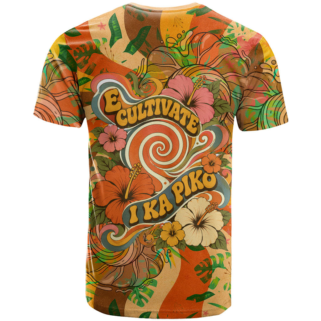 Hawaiian Piko Lani Cultivate I Ka Piko Aloha T Shirt Retro Psychedelic Taro Leaf - Hibiscus Flowers