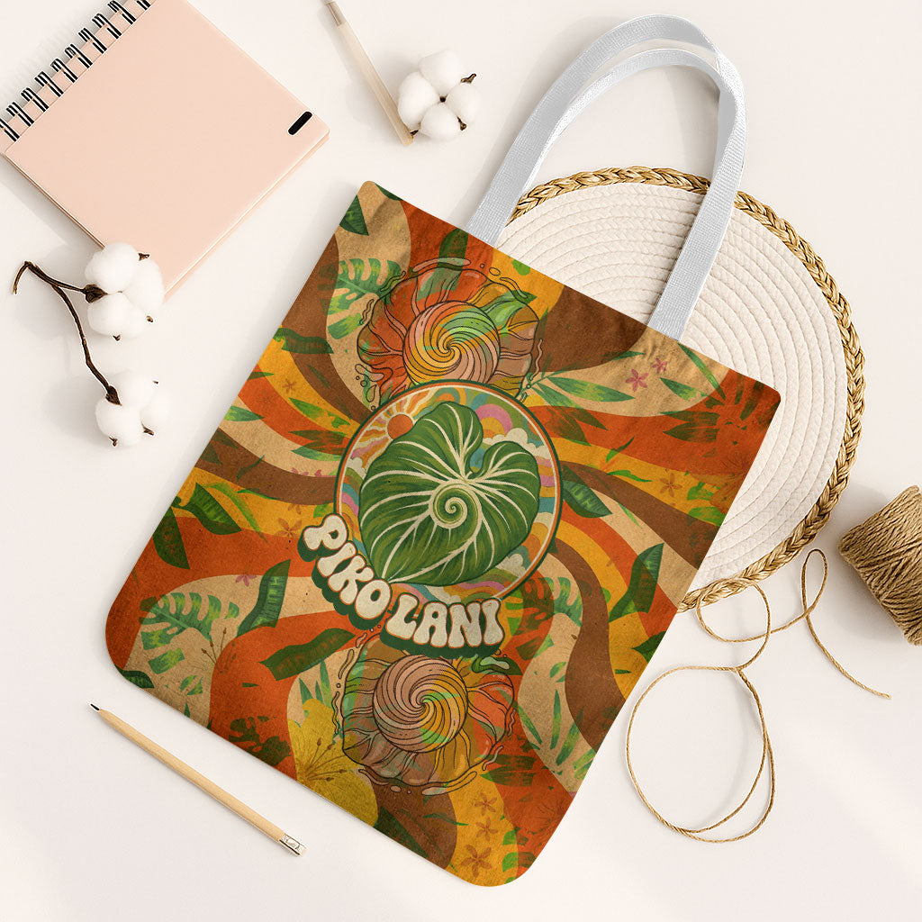 Hawaiian Piko Lani Cultivate I Ka Piko Aloha Tote Bag Retro Psychedelic Taro Leaf - Hibiscus Flowers