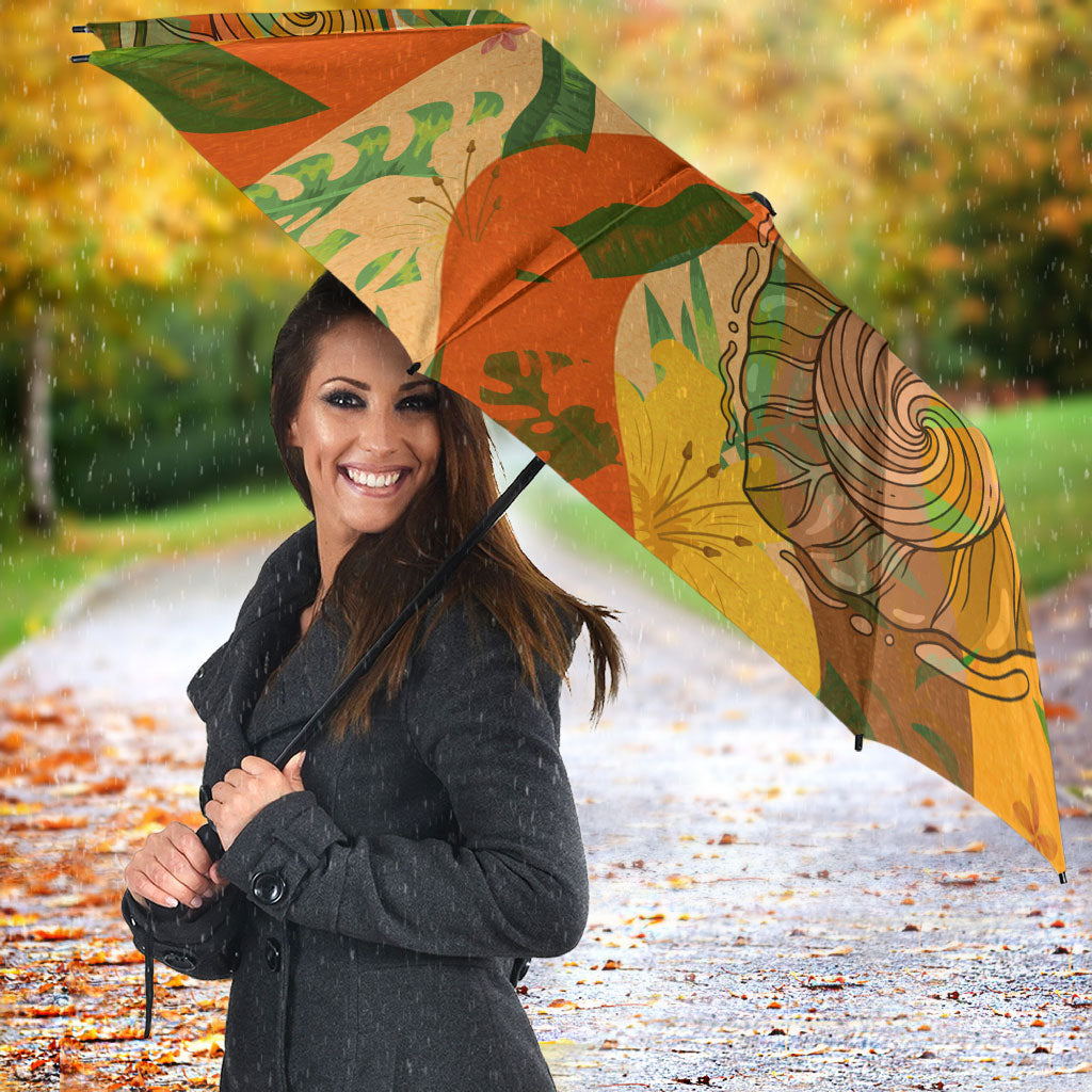 Hawaiian Piko Lani Cultivate I Ka Piko Aloha Umbrella Retro Psychedelic Taro Leaf - Hibiscus Flowers