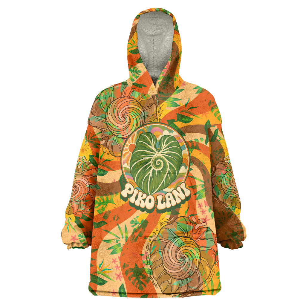 Hawaiian Piko Lani Cultivate I Ka Piko Aloha Wearable Blanket Hoodie Retro Psychedelic Taro Leaf - Hibiscus Flowers