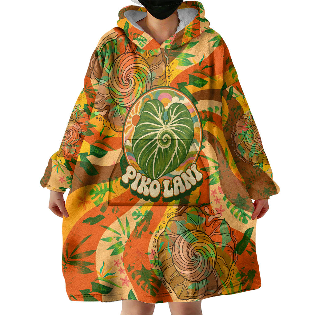 Hawaiian Piko Lani Cultivate I Ka Piko Aloha Wearable Blanket Hoodie Retro Psychedelic Taro Leaf - Hibiscus Flowers