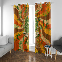Hawaiian Piko Lani Cultivate I Ka Piko Aloha Window Curtain Retro Psychedelic Taro Leaf - Hibiscus Flowers