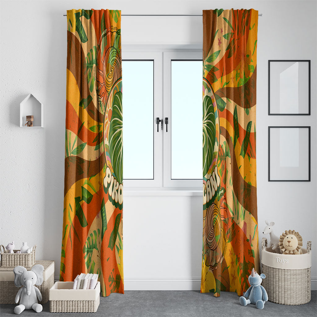 Hawaiian Piko Lani Cultivate I Ka Piko Aloha Window Curtain Retro Psychedelic Taro Leaf - Hibiscus Flowers