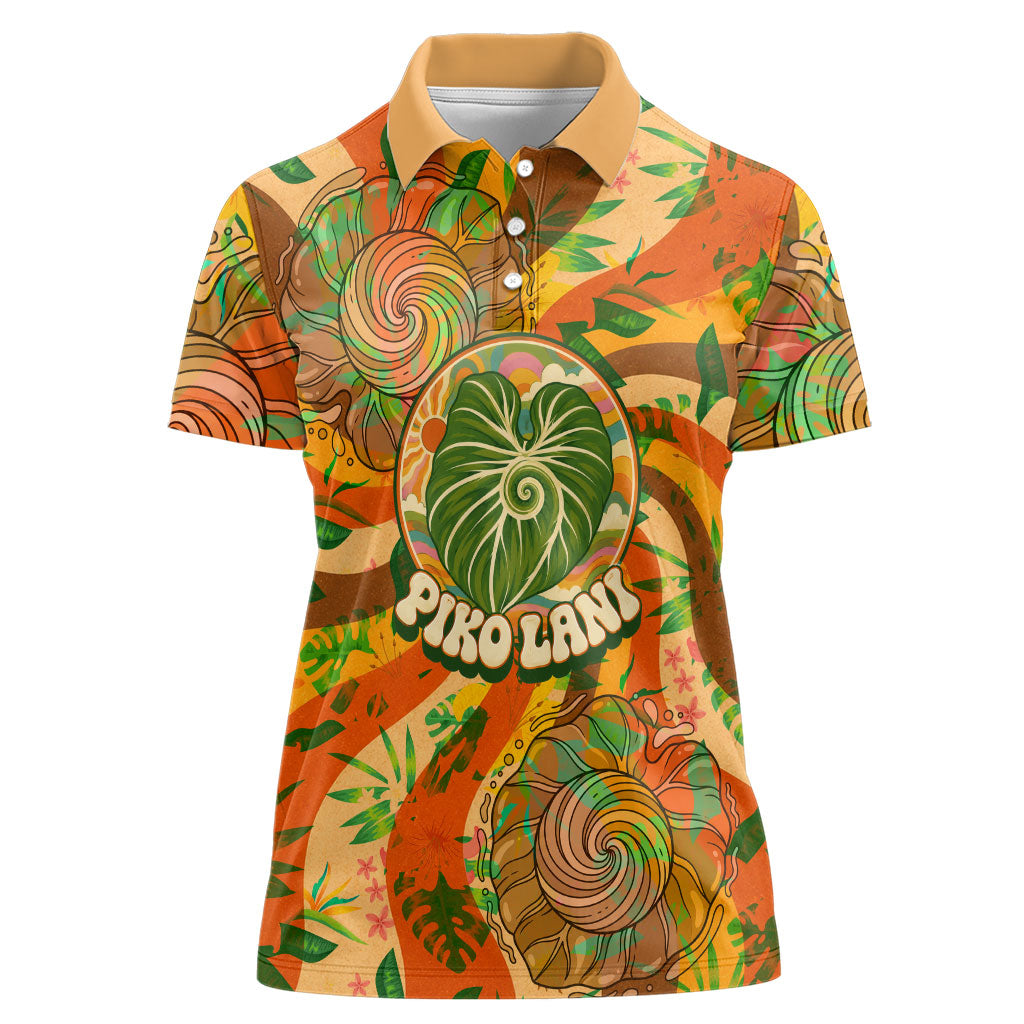 Hawaiian Piko Lani Cultivate I Ka Piko Aloha Women Polo Shirt Retro Psychedelic Taro Leaf - Hibiscus Flowers