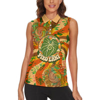 Hawaiian Piko Lani Cultivate I Ka Piko Aloha Women Sleeveless Polo Shirt Retro Psychedelic Taro Leaf - Hibiscus Flowers