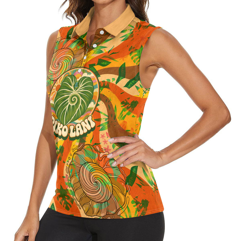 Hawaiian Piko Lani Cultivate I Ka Piko Aloha Women Sleeveless Polo Shirt Retro Psychedelic Taro Leaf - Hibiscus Flowers