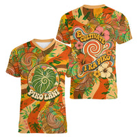 Hawaiian Piko Lani Cultivate I Ka Piko Aloha Women V-Neck T-Shirt Retro Psychedelic Taro Leaf - Hibiscus Flowers