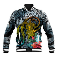 Hawaii Turtle Baseball Jacket Hawaii Pattern and Turtle Tattoo Dark Cyan Gradient TS04 Unisex Gradient - Polynesian Pride