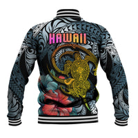 Hawaii Turtle Baseball Jacket Hawaii Pattern and Turtle Tattoo Dark Cyan Gradient TS04 - Polynesian Pride
