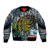 Hawaii Turtle Bomber Jacket Hawaii Pattern and Turtle Tattoo Dark Cyan Gradient TS04 Unisex Gradient - Polynesian Pride