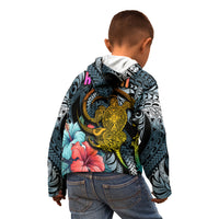Hawaii Turtle Kid Hoodie Hawaii Pattern and Turtle Tattoo Dark Cyan Gradient TS04 - Polynesian Pride