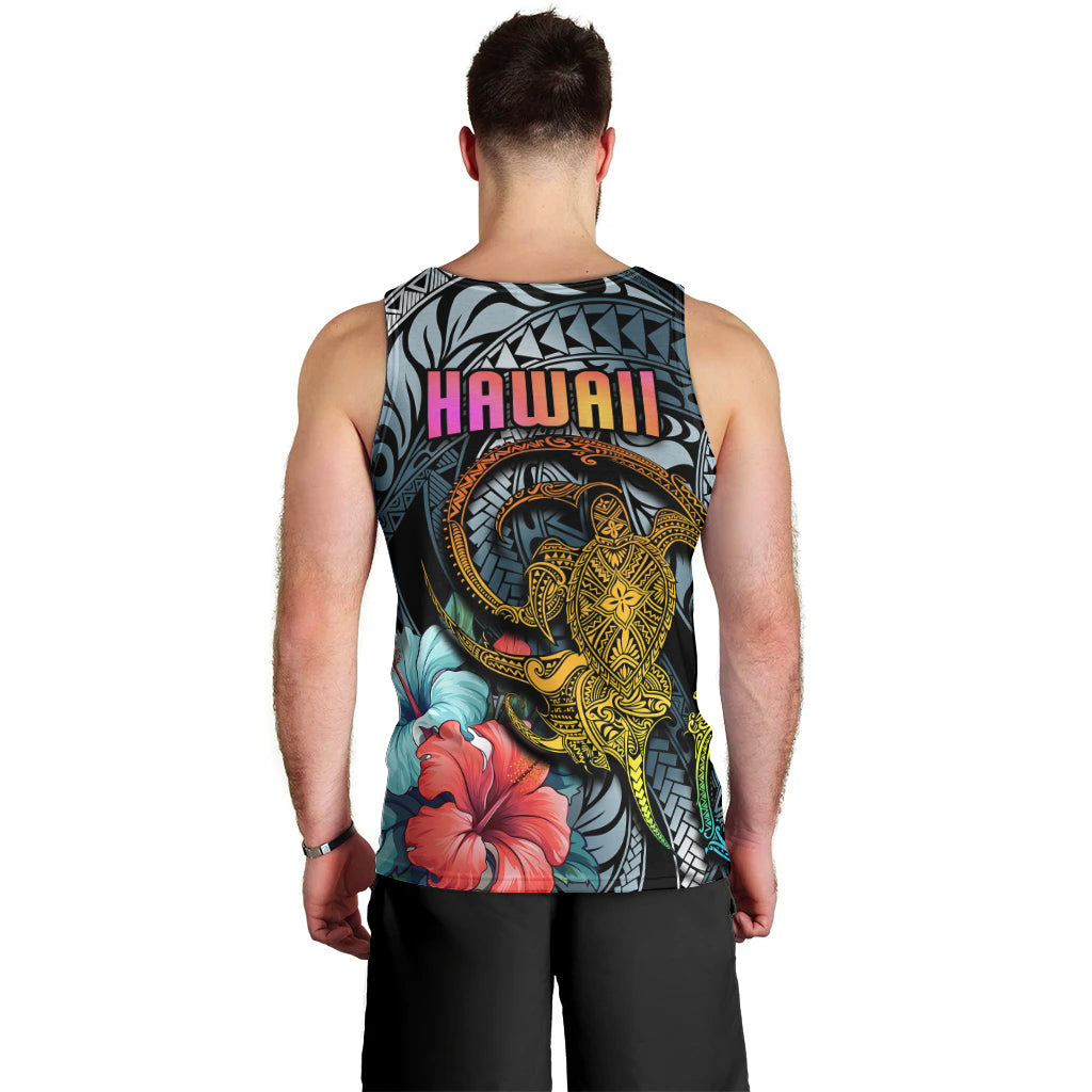 Hawaii Turtle Men Tank Top Hawaii Pattern and Turtle Tattoo Dark Cyan Gradient TS04 - Polynesian Pride