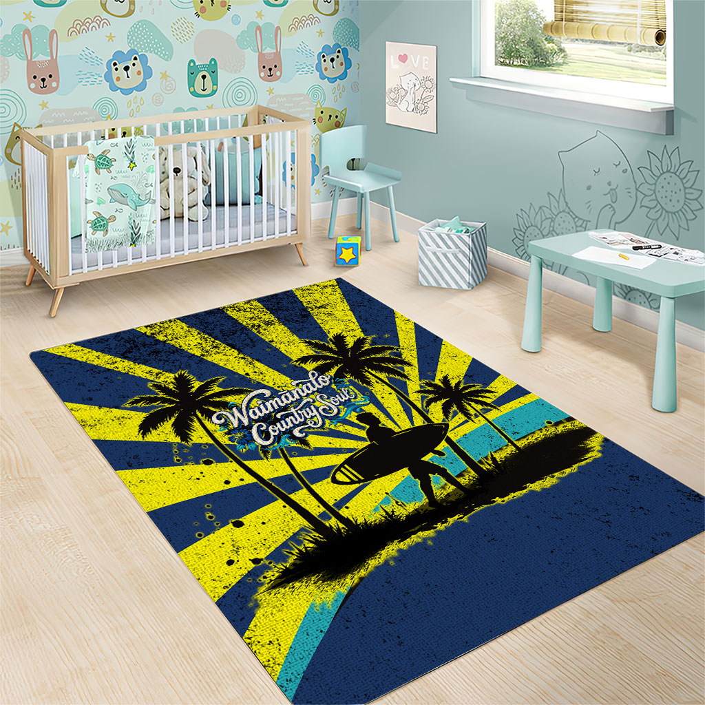 Waimanalo Oahu Hawaii Surfing Area Rug Tropical Beach Retro Sunburst Surfboard