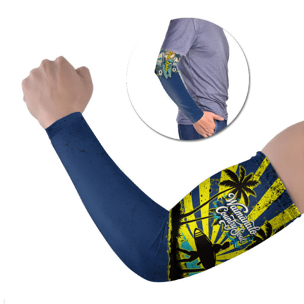 Waimanalo Oahu Hawaii Surfing Arm Sleeves Tropical Beach Retro Sunburst Surfboard