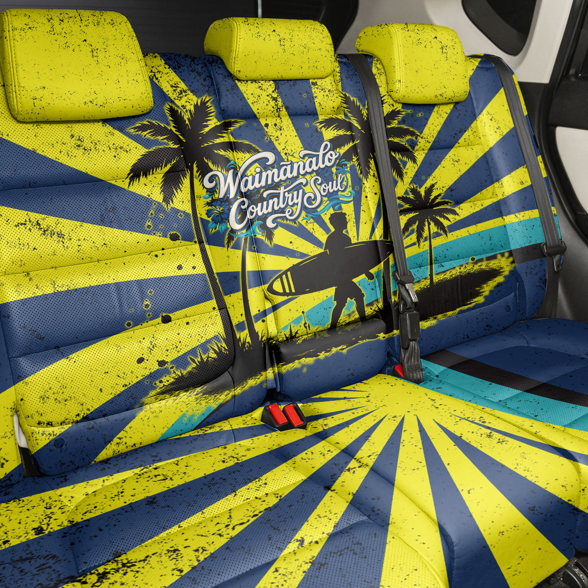 Waimanalo Oahu Hawaii Surfing Back Car Seat Cover Tropical Beach Retro Sunburst Surfboard