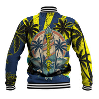 Waimanalo Oahu Hawaii Surfing Baseball Jacket Tropical Beach Retro Sunburst Surfboard