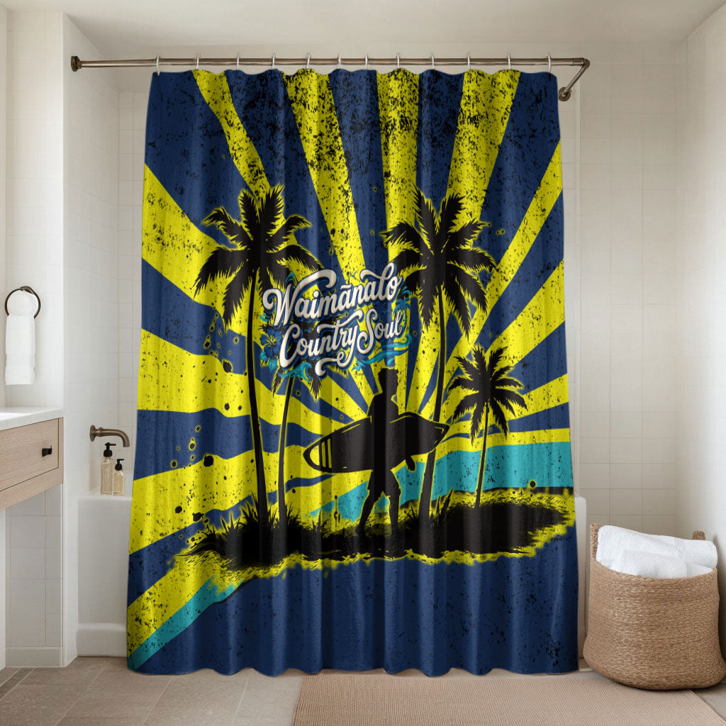 Waimanalo Oahu Hawaii Surfing Bathroom Set Tropical Beach Retro Sunburst Surfboard