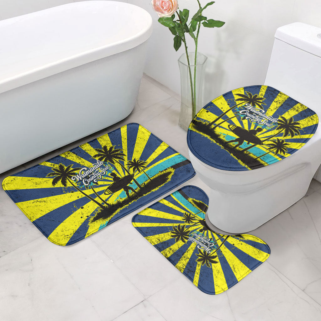 Waimanalo Oahu Hawaii Surfing Bathroom Set Tropical Beach Retro Sunburst Surfboard