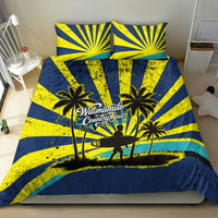Waimanalo Oahu Hawaii Surfing Bedding Set Tropical Beach Retro Sunburst Surfboard