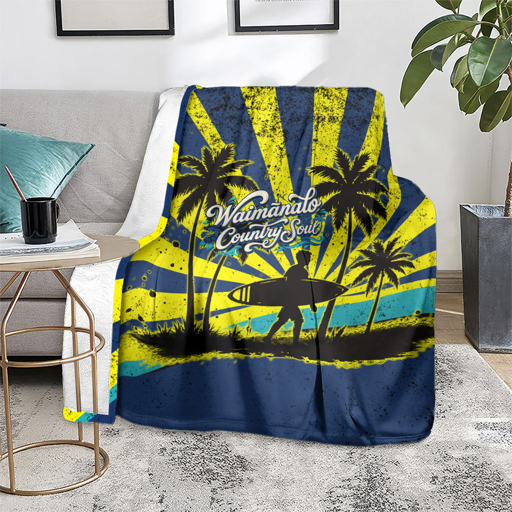 Waimanalo Oahu Hawaii Surfing Blanket Tropical Beach Retro Sunburst Surfboard