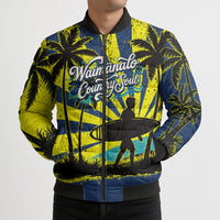 Waimanalo Oahu Hawaii Surfing Bomber Puffer Jacket Tropical Beach Retro Sunburst Surfboard