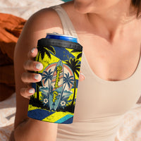Waimanalo Oahu Hawaii Surfing 4 in 1 Can Cooler Tumbler Tropical Beach Retro Sunburst Surfboard