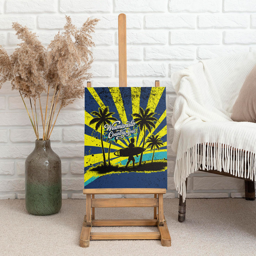 Waimanalo Oahu Hawaii Surfing Canvas Wall Art Tropical Beach Retro Sunburst Surfboard