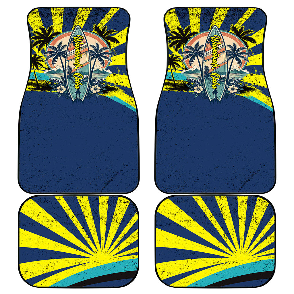 Waimanalo Oahu Hawaii Surfing Car Mats Tropical Beach Retro Sunburst Surfboard