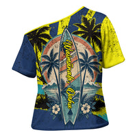 Waimanalo Oahu Hawaii Surfing Cross Shoulder Shirt Tropical Beach Retro Sunburst Surfboard