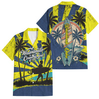 Waimanalo Oahu Hawaii Surfing Family Matching Off Shoulder Maxi Dress and Hawaiian Shirt Tropical Beach Retro Sunburst Surfboard