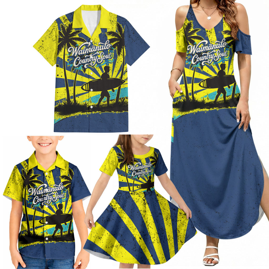 Waimanalo Oahu Hawaii Surfing Family Matching Summer Maxi Dress and Hawaiian Shirt Tropical Beach Retro Sunburst Surfboard TS04 - Polynesian Pride