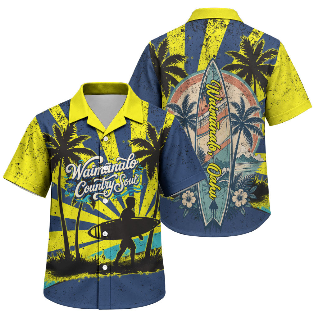 Waimanalo Oahu Hawaii Surfing Family Matching Summer Maxi Dress and Hawaiian Shirt Tropical Beach Retro Sunburst Surfboard