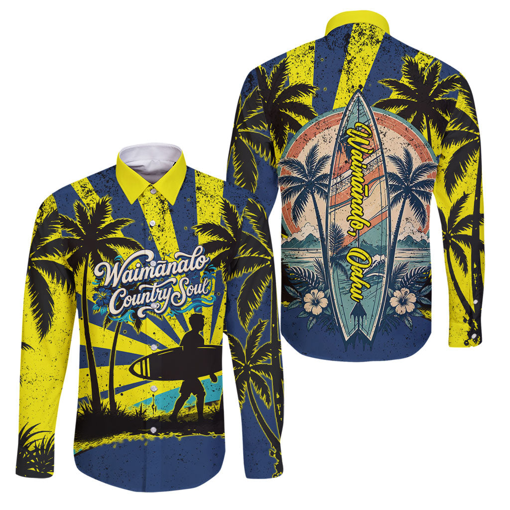Waimanalo Oahu Hawaii Surfing Family Matching Tank Maxi Dress and Hawaiian Shirt Tropical Beach Retro Sunburst Surfboard