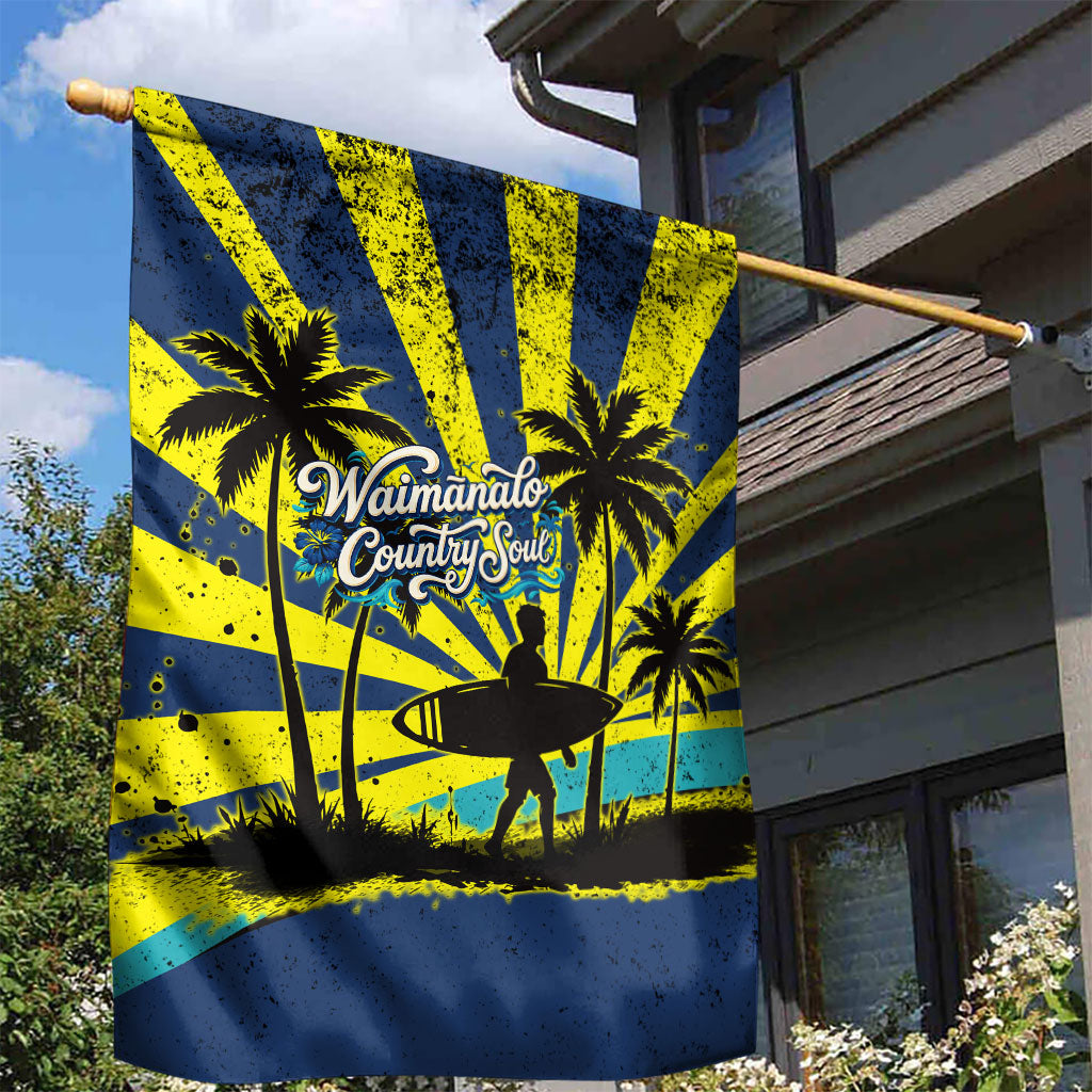 Waimanalo Oahu Hawaii Surfing Garden Flag Tropical Beach Retro Sunburst Surfboard