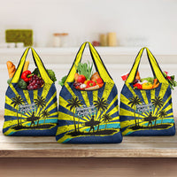 Waimanalo Oahu Hawaii Surfing Grocery Bag Tropical Beach Retro Sunburst Surfboard