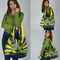 Waimanalo Oahu Hawaii Surfing Grocery Bag Tropical Beach Retro Sunburst Surfboard