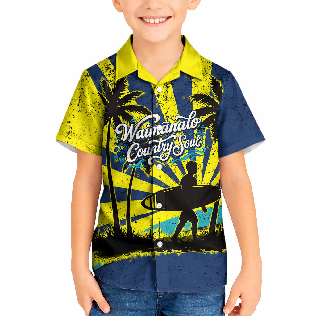 Waimanalo Oahu Hawaii Surfing Kid Hawaiian Shirt Tropical Beach Retro Sunburst Surfboard