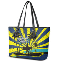 Waimanalo Oahu Hawaii Surfing Leather Tote Bag Tropical Beach Retro Sunburst Surfboard