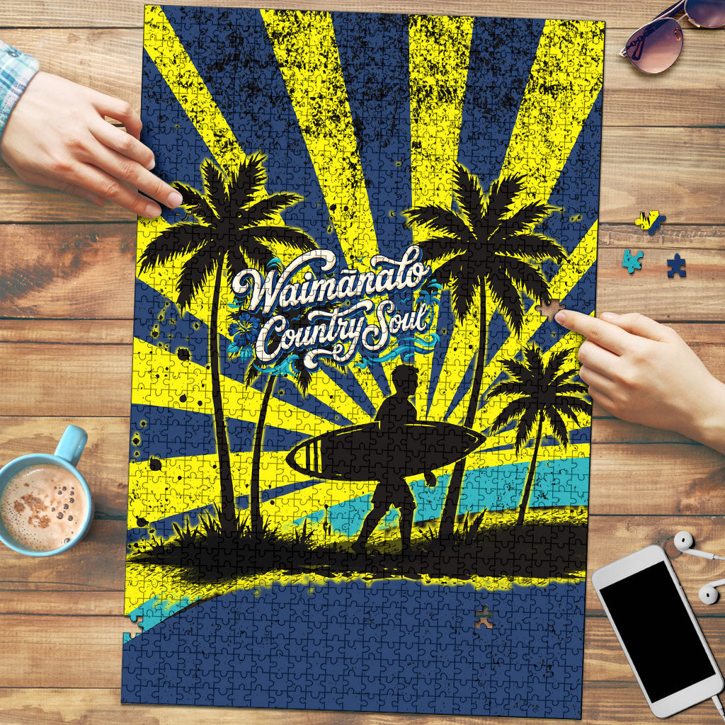 Waimanalo Oahu Hawaii Surfing Puzzle Tropical Beach Retro Sunburst Surfboard