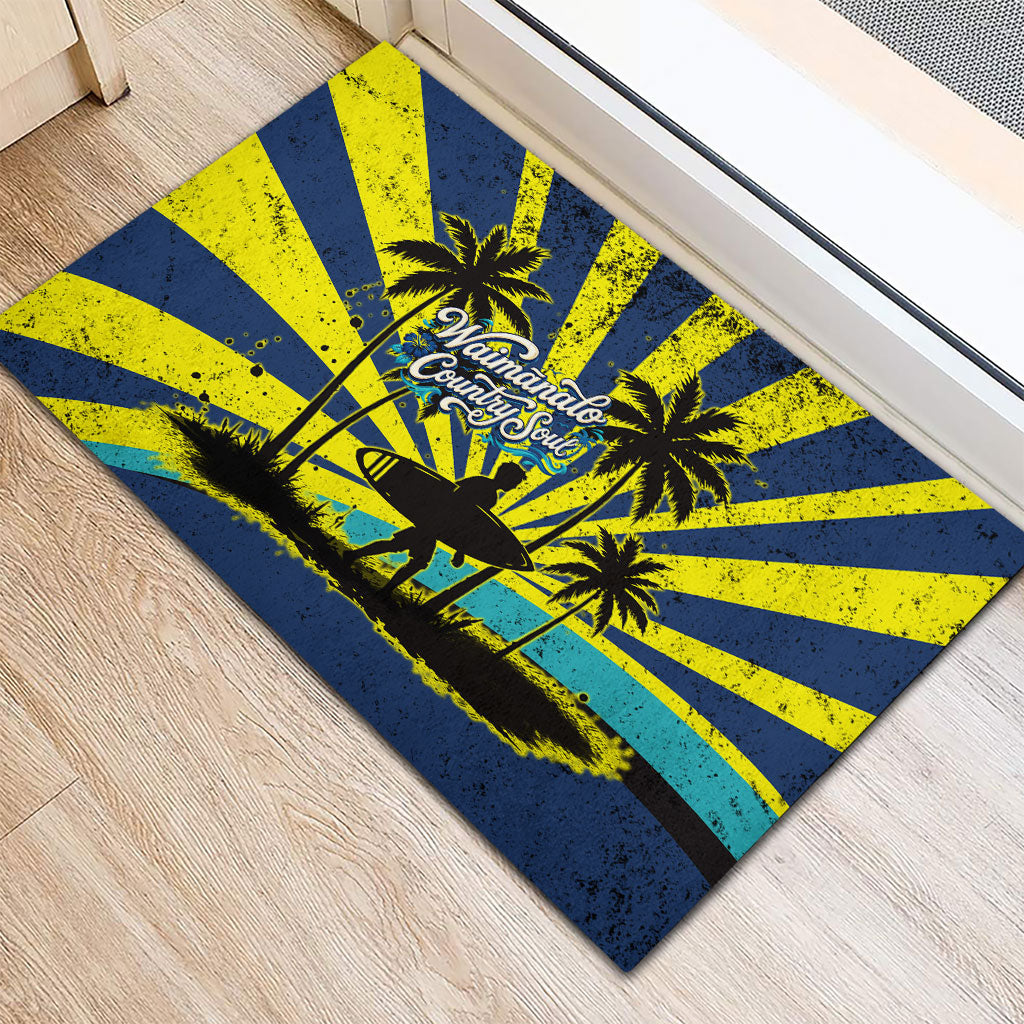 Waimanalo Oahu Hawaii Surfing Rubber Doormat Tropical Beach Retro Sunburst Surfboard