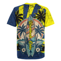 Waimanalo Oahu Hawaii Surfing Rugby Jersey Tropical Beach Retro Sunburst Surfboard
