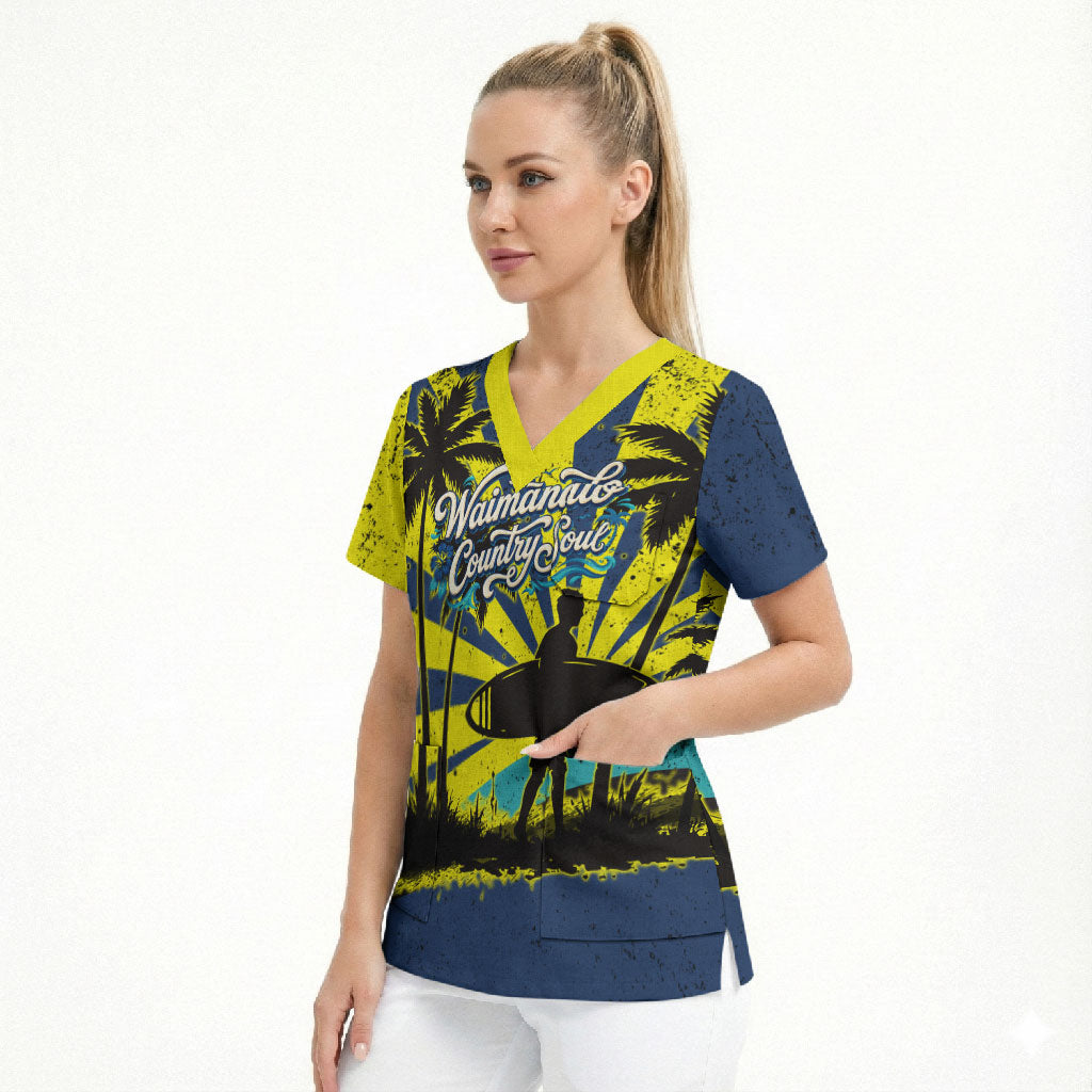 Waimanalo Oahu Hawaii Surfing Scrub Top Tropical Beach Retro Sunburst Surfboard