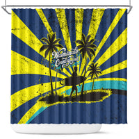 Waimanalo Oahu Hawaii Surfing Shower Curtain Tropical Beach Retro Sunburst Surfboard