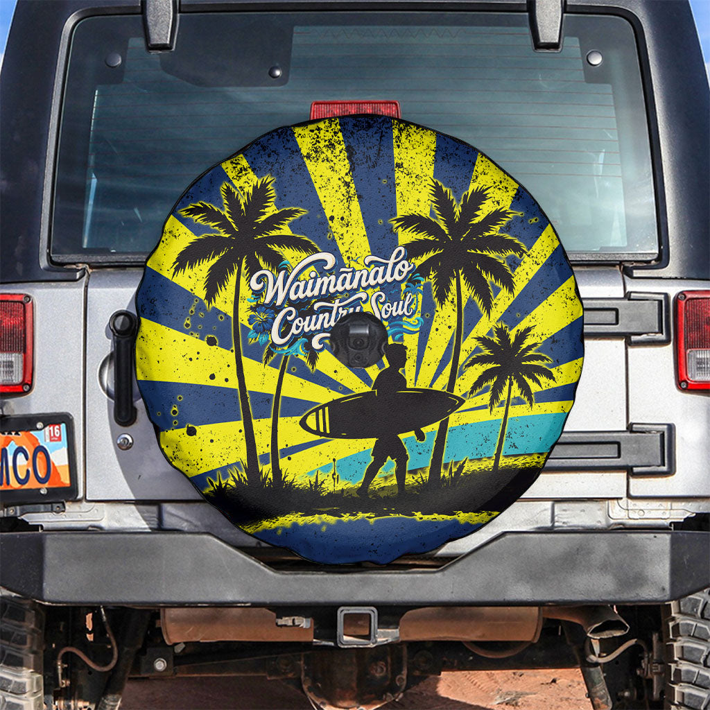 Waimanalo Oahu Hawaii Surfing Spare Tire Cover Tropical Beach Retro Sunburst Surfboard