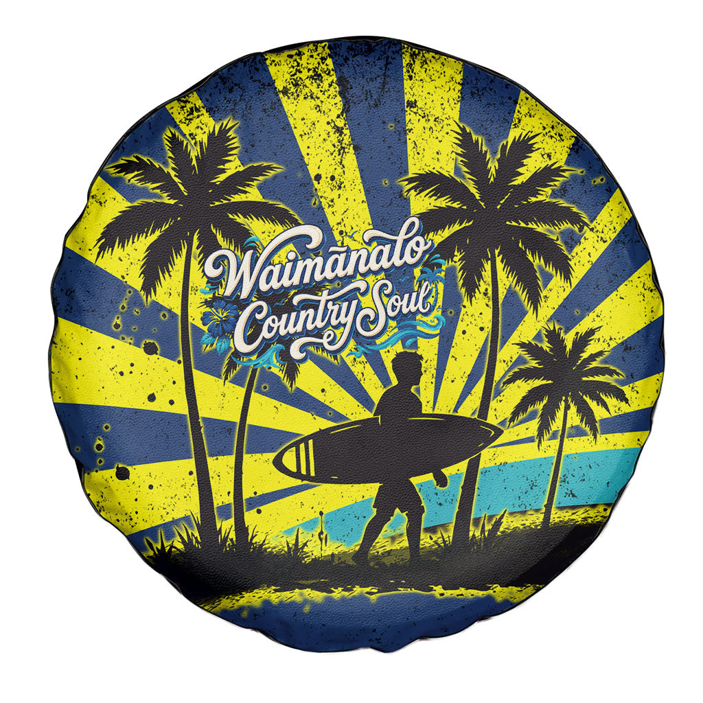 Waimanalo Oahu Hawaii Surfing Spare Tire Cover Tropical Beach Retro Sunburst Surfboard