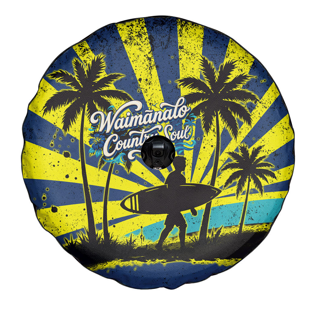 Waimanalo Oahu Hawaii Surfing Spare Tire Cover Tropical Beach Retro Sunburst Surfboard